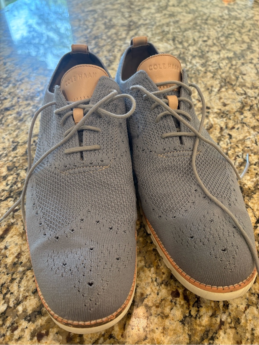 Cole Haan Gray Knit Wingtip Derby with Tan Leather Accents